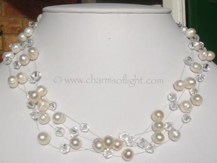 Freshwater Pearl & Crystal floating necklace